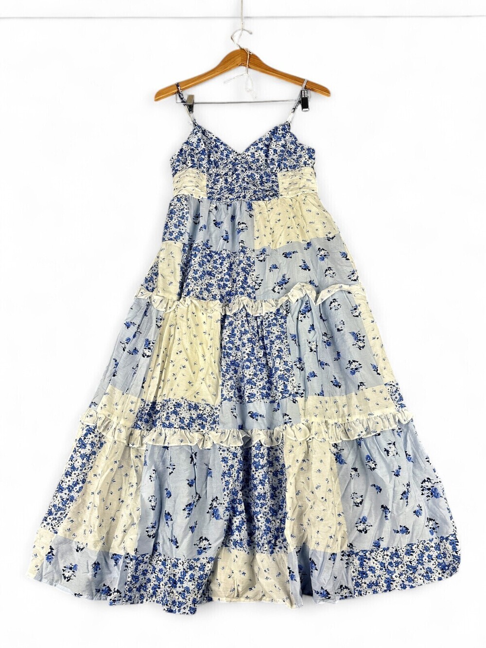 Blu Pepper Floral Patchwork Maxi Dress V-Neck Spaghetti Straps M